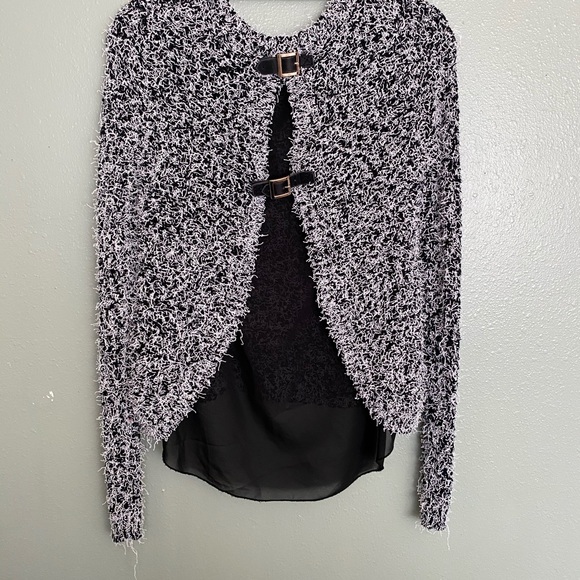 Black & White Knitted Fuzzy Sweater Size: Medium - Picture 2 of 3